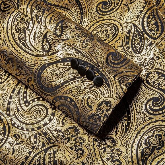 DiBanGu Mens Blazer Black and Gold Paisley - Picture 4 of 5